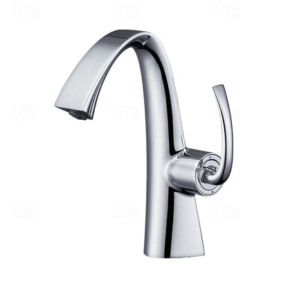 Modern Single-Hole Bathroom Faucet, Single-Handle High-Arc Faucet, Matte White / Chrome / Polished Gold / Matte Black / Brushed Gold / Rose Gold / Gunmetal