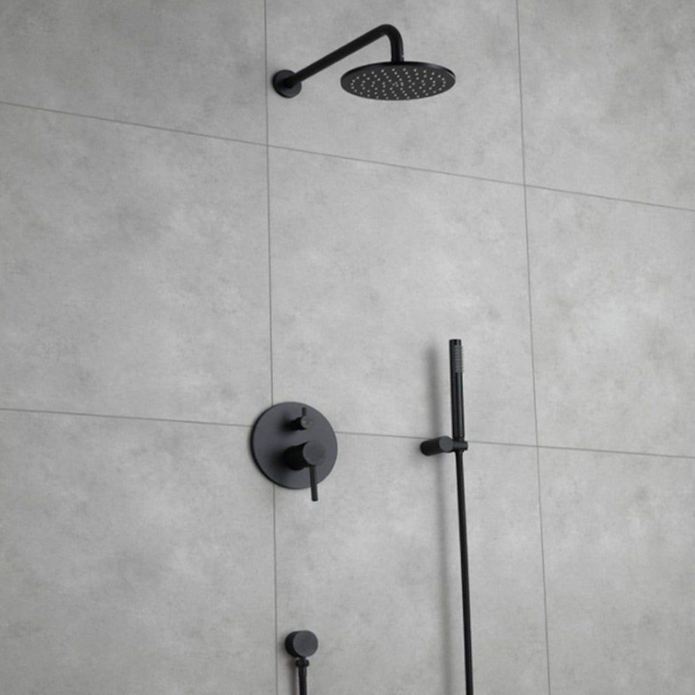 Matte Black Contemporary Rainfall Shower System, Wall-Mount Single-Handle Shower Faucet with Handheld Shower