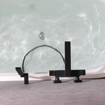 Matte Black Thermostatic Wall-Mount Bathtub Faucet, Dual-Handle Brass Tub Filler with Handheld Shower