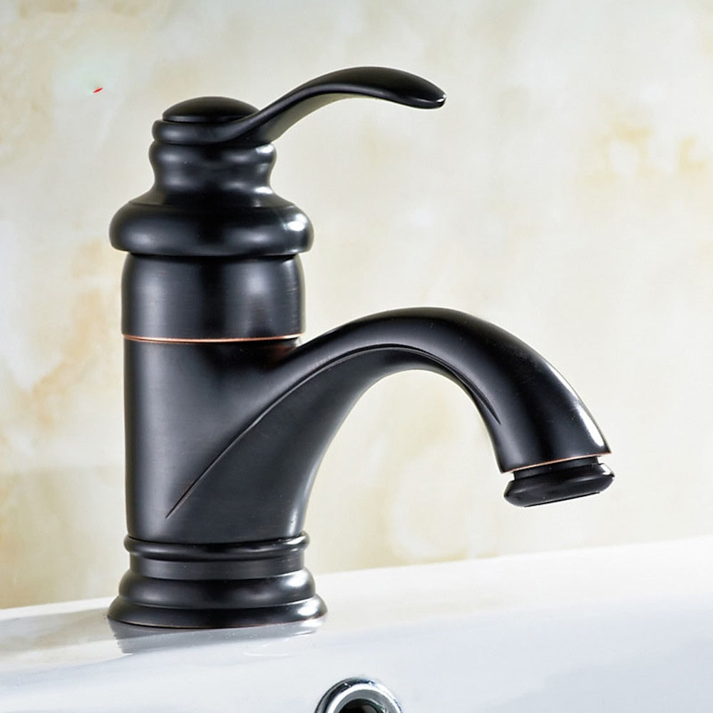 Traditional Single-Handle Brass Bathroom Faucet, Single-Hole Deck-Mounted Faucet, Antique Brass / Oil-Rubbed Bronze / Polished Gold