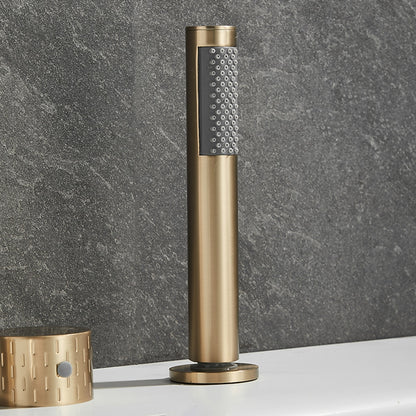 Contemporary 3-Handle Roman Tub Faucet, 5-Hole Brass Tub Filler with Handheld Shower