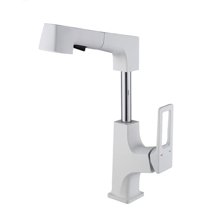 Liftable Pull-Out Bathroom Sink Faucet, Single-Handle Single-Hole Brass Faucet with Water Supply Lines, Matte Black / Chrome / Matte White / Gunmetal
