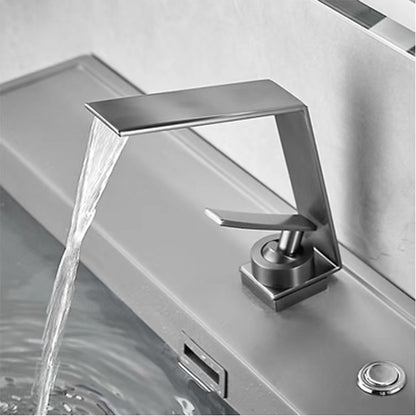 Waterfall Modern Single-Hole Bathroom Faucet, Single-Handle Brass Faucet