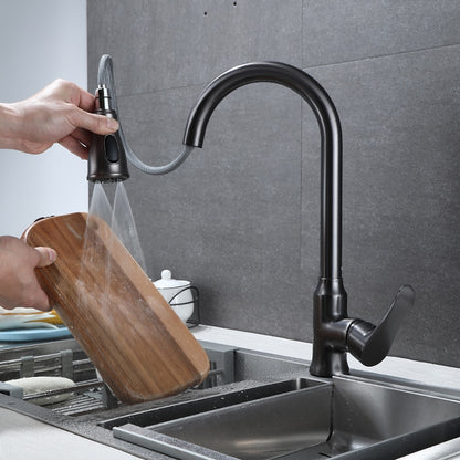 Modern Pull-Down Kitchen Faucet, Single-Handle High-Arc Brass Faucet, Chrome / Gunmetal / Matte Black