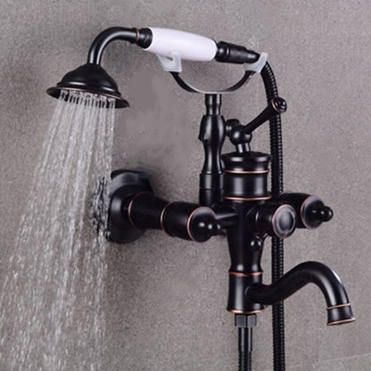 Vintage Telephone- Wall-Mount Tub Filler Faucet, Double-Handle Faucet with Handheld Shower, Oil-Rubbed Bronze / Matte Black