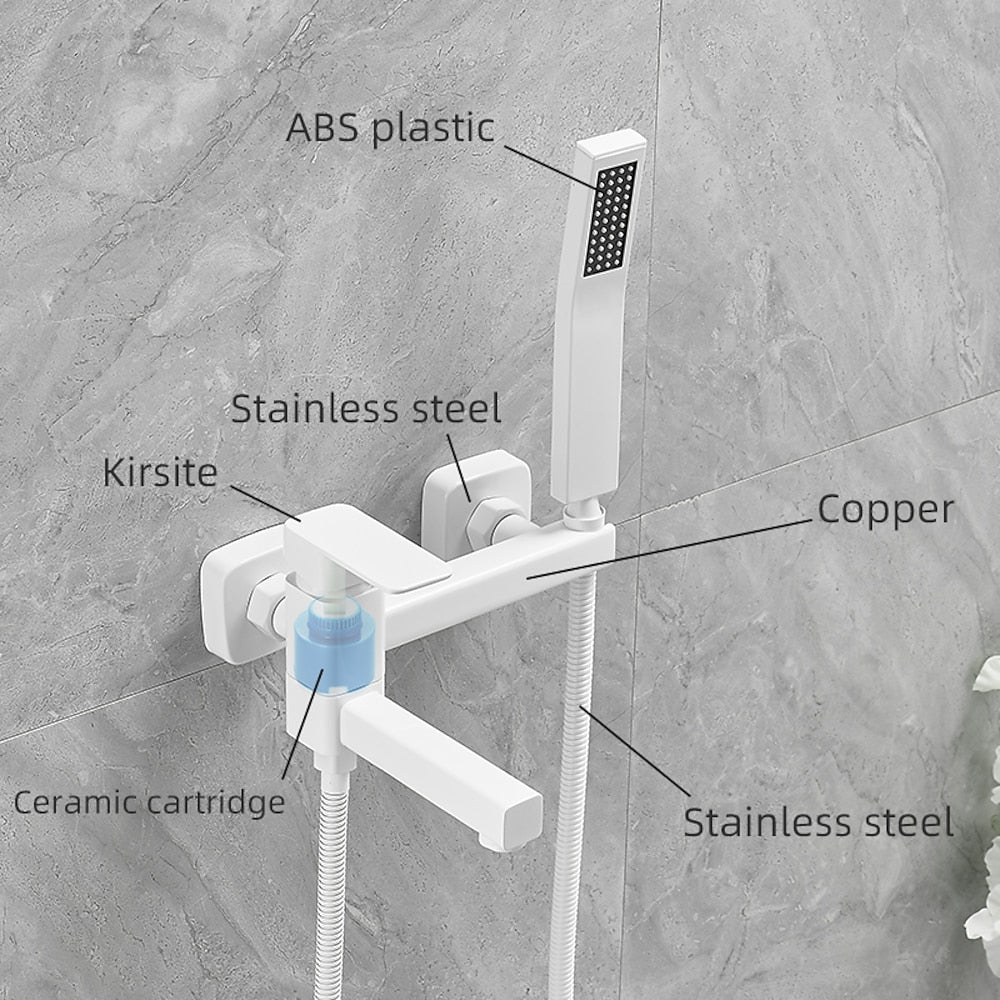 Wall-Mount Single-Handle Swivel Spout Tub Faucet, Bathtub Filler Faucet with Handheld Shower