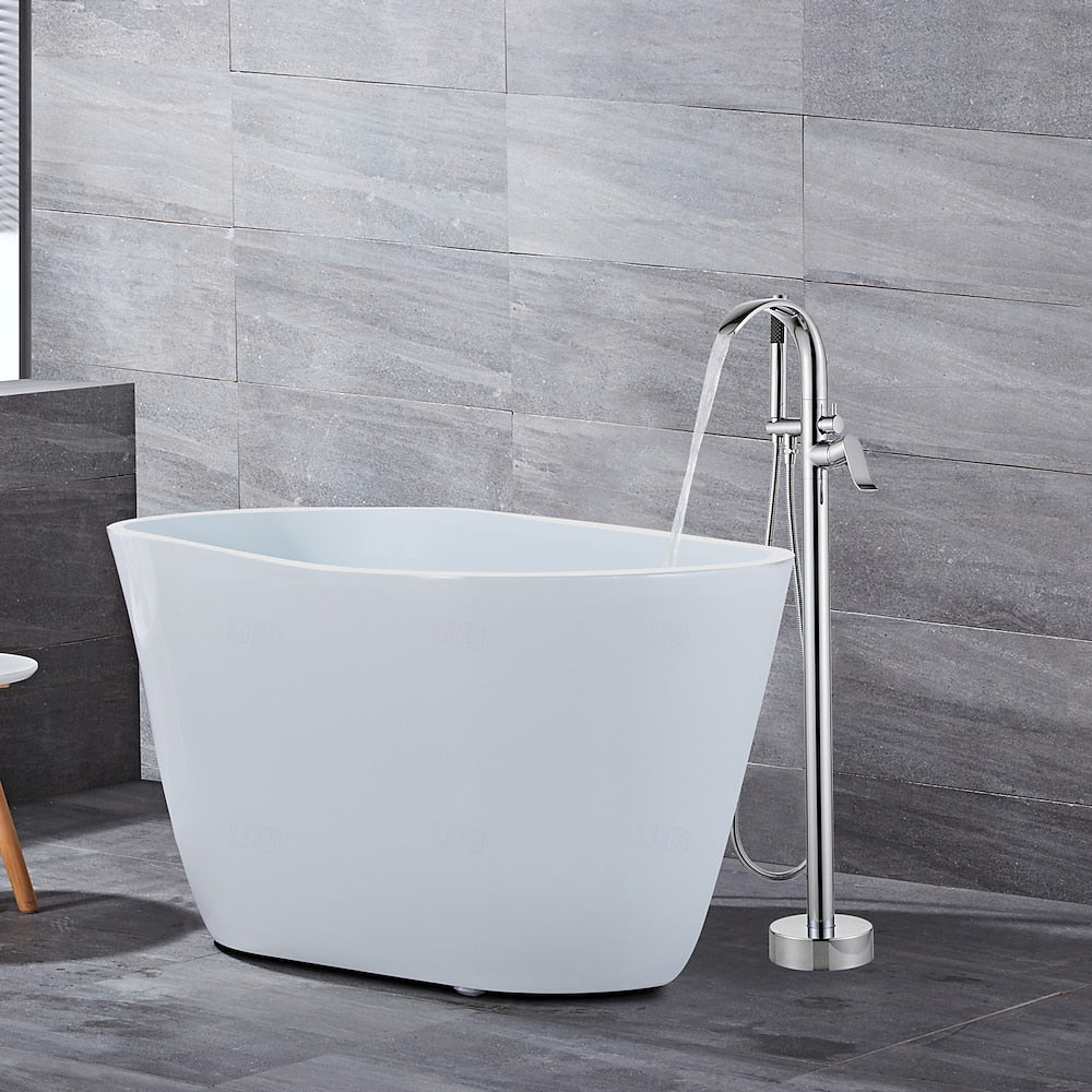Chrome Freestanding Bathtub Faucet, Single-Handle Floor-Mount Tub Filler with Handheld Shower