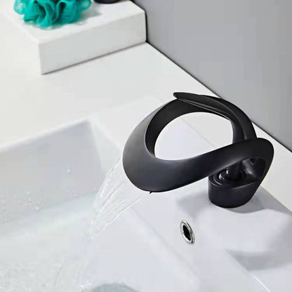 Waterfall Single-Hole Bathroom Faucet, Single-Handle Brass Vessel Sink Faucet, Matte Black / Chrome / Brushed Gold / Matte White / Gunmetal