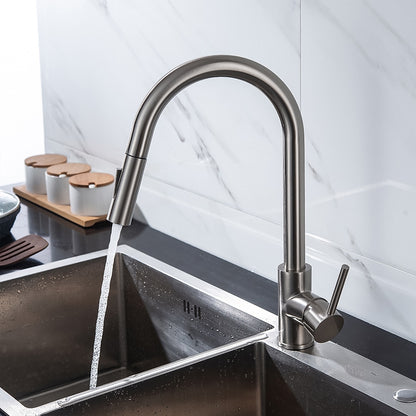 Modern Pull-Down Kitchen Faucet, Single-Handle Swivel Spout Faucet, Matte Black / Brushed Gold / Brushed Nickel / Chrome / Gunmetal