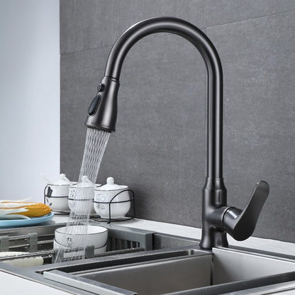 Modern Pull-Down Kitchen Faucet, Single-Handle High-Arc Brass Faucet, Chrome / Gunmetal / Matte Black