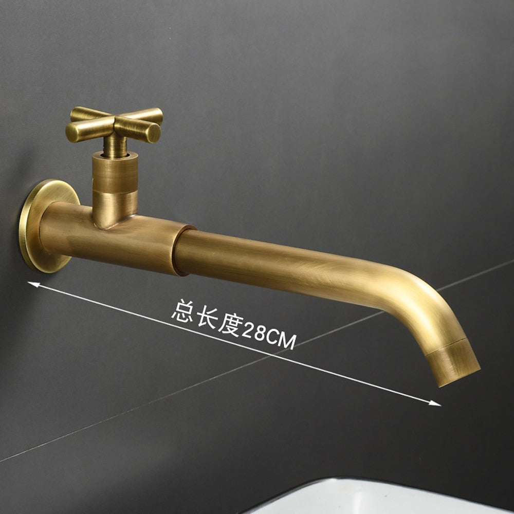 Wall-Mount Single-Handle Bathroom Faucet, Brass Sink Faucet with Swivel Spout / Cross Handle, Matte Black / Antique Brass / Chrome / Polished Gold / Gunmetal / Stainless Steel / Polished Brass