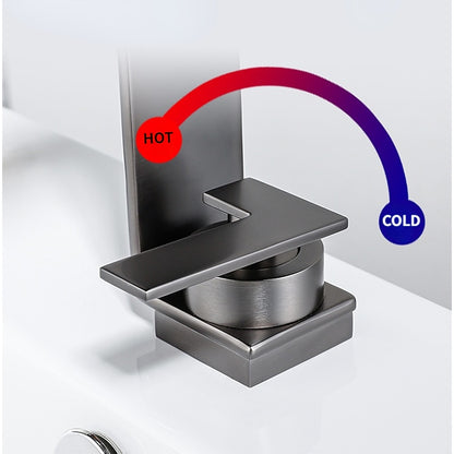 Modern Waterfall Bathroom Faucet, Single-Handle Brass Faucet, Chrome / Matte Black / Gunmetal / Brushed Gold