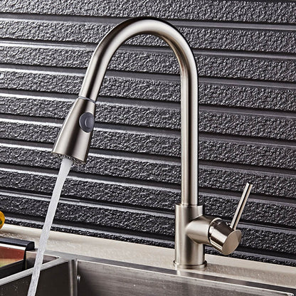 Pull-Down Brushed Nickel Kitchen Faucet, Single-Handle High Arc Faucet