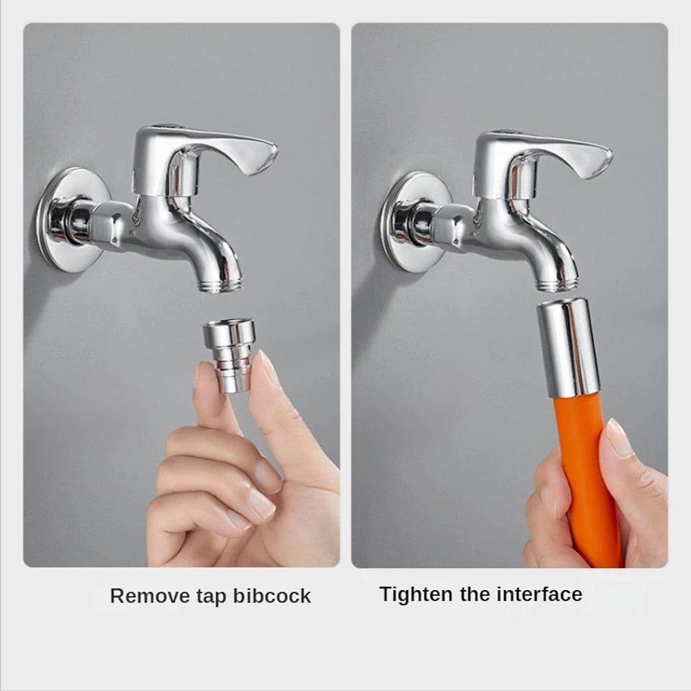 Orange Contemporary Flexible Faucet Extension Tube, 360-Degree Swivel Extender Hose with Splashproof Foaming Aerator