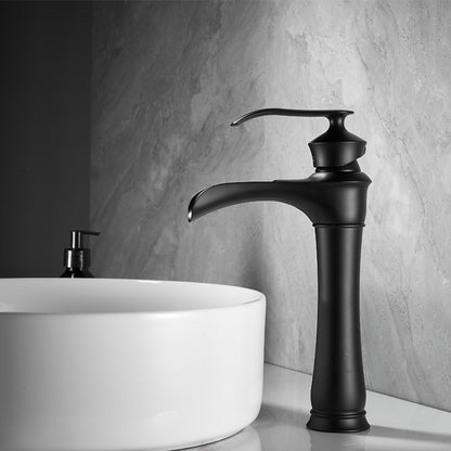 Matte Black Waterfall Vessel Bathroom Faucet, Single-Handle Single-Hole Basin Faucet