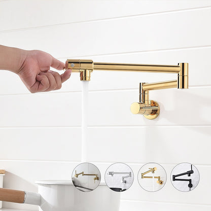 Wall-Mount Folding Pot Filler Faucet, Dual-Handle Kitchen Faucet, Chrome / Matte Black / Polished Gold / Brushed Gold