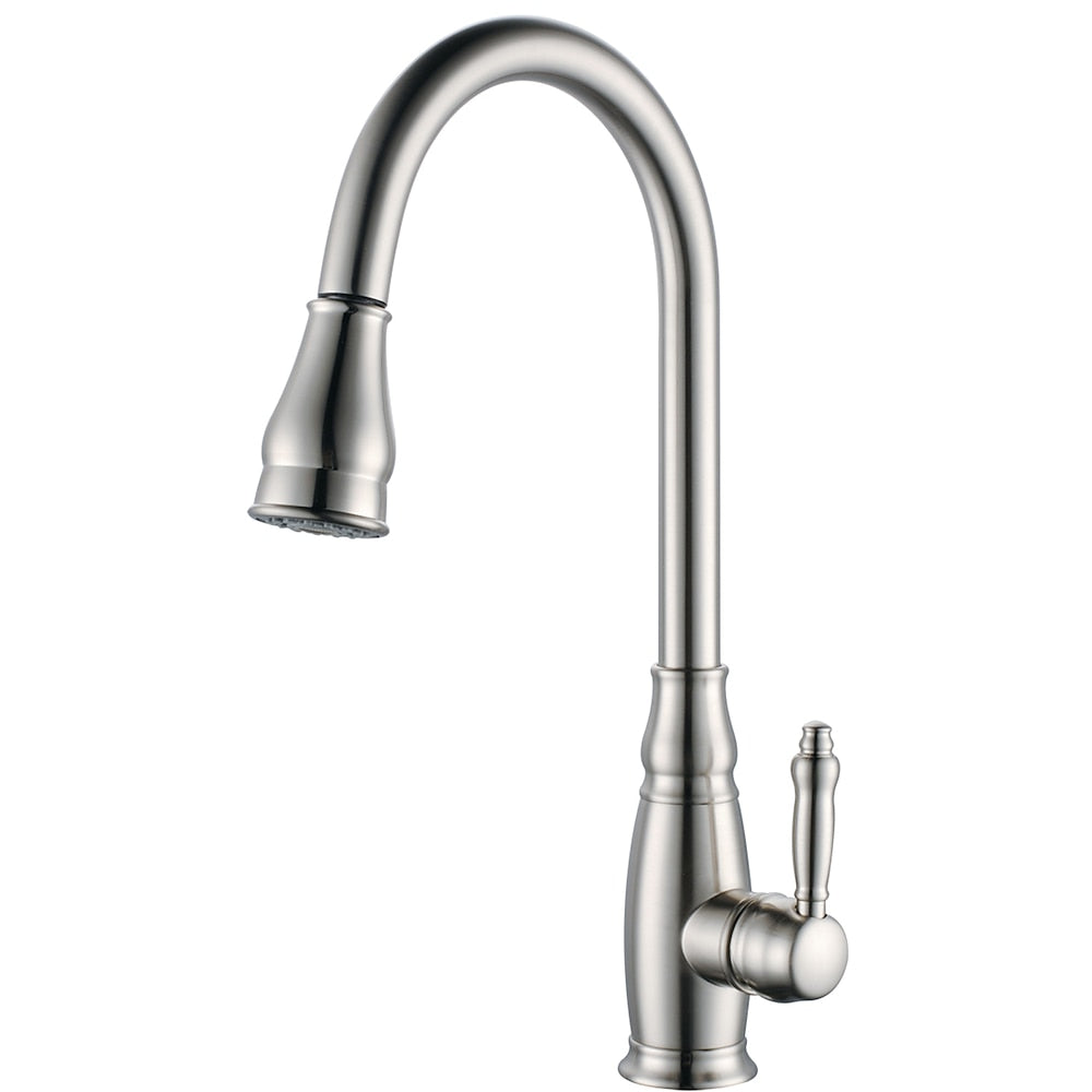 Traditional High-Arc Pull-Down Kitchen Faucet, Single-Handle Single-Hole Brass Faucet, Oil-Rubbed Bronze / Chrome / Brushed Nickel / Polished Gold