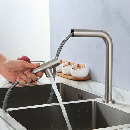 Pull-Out Brushed Nickel Kitchen Faucet, Contemporary Single-Hole Single-Handle Faucet