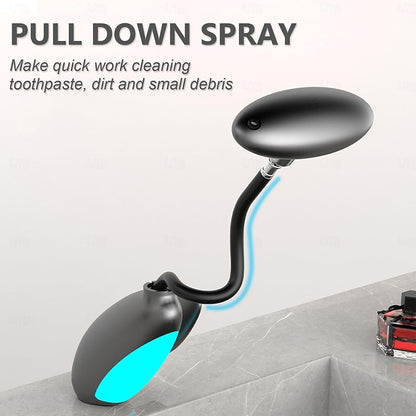 LED Pull-Out Bathroom Faucet, Single-Hole Single-Handle Faucet, Matte Black / Brushed Gold / Gunmetal
