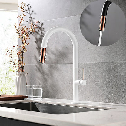 Pull-Down Kitchen Faucet, High Arc Single-Handle Brass Faucet, Matte Black / Matte White / Brushed Gold / Brushed Nickel
