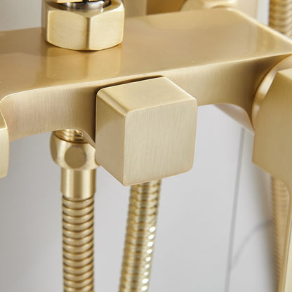 Brushed Gold Wall-Mounted Rainfall Shower System, Handheld Shower / Tub Spout Faucet