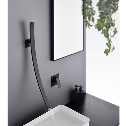 Matte Black Wall-Mount Waterfall Bathroom Faucet, Modern Single-Handle Sink Faucet
