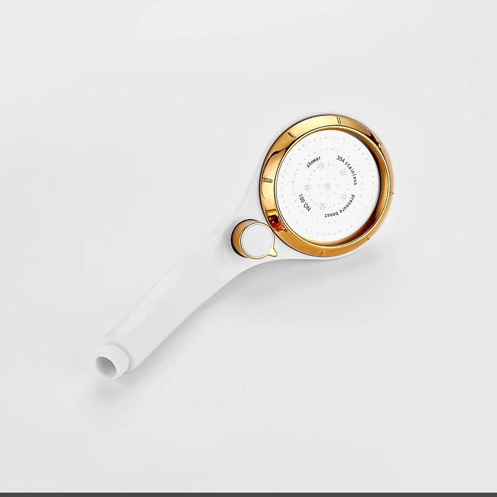 High Pressure Handheld Shower Head with Stop Button, Stepless Flow Control Water Saving ABS Showerhead, White / Gold / Silver