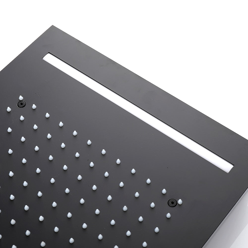 LED Matte Black Ceiling-Mounted Shower Head, Stainless Steel Rainfall Shower Head