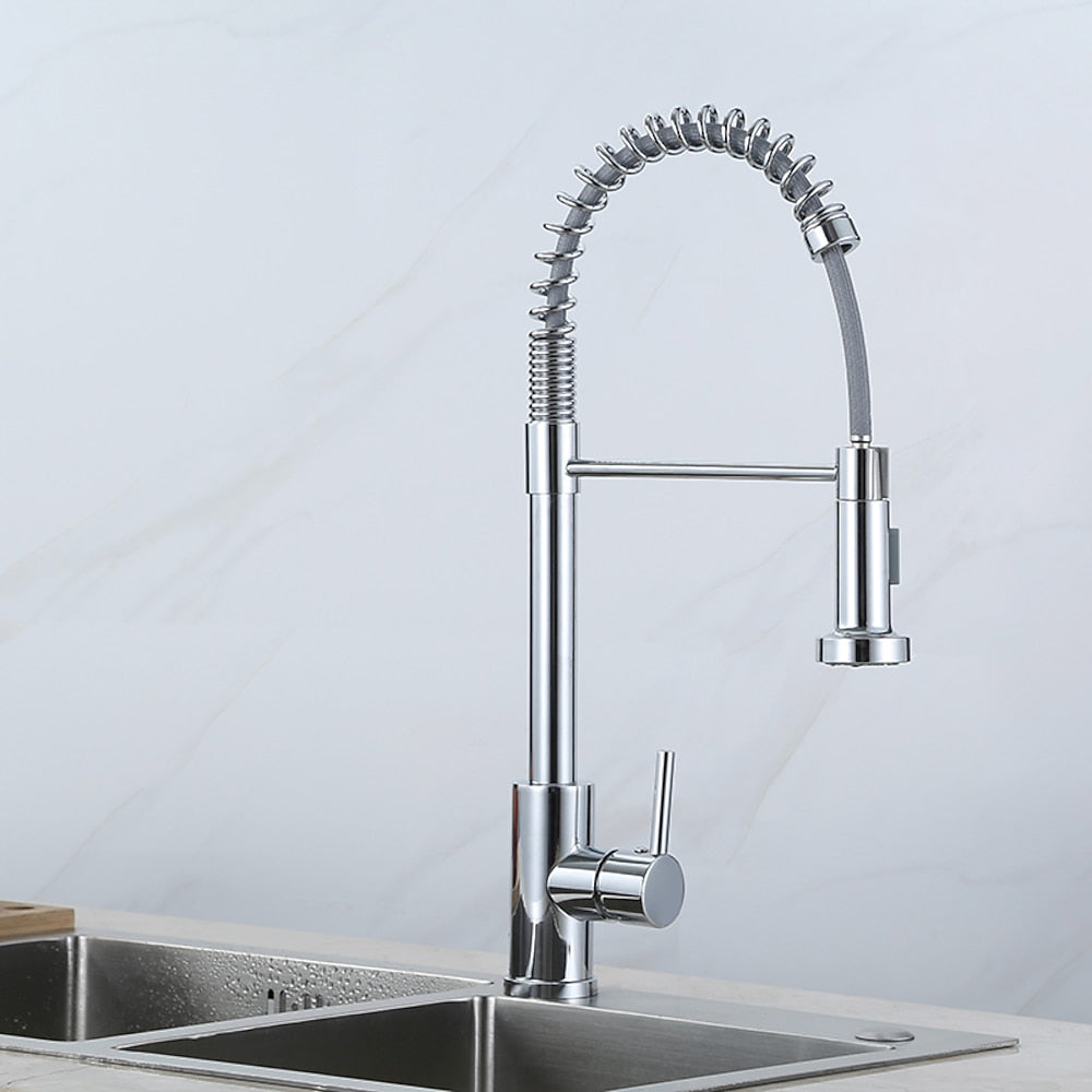 Stainless Steel Pre-Rinse Kitchen Faucet, Single-Handle Pull-Down Faucet, Chrome / Brushed Nickel