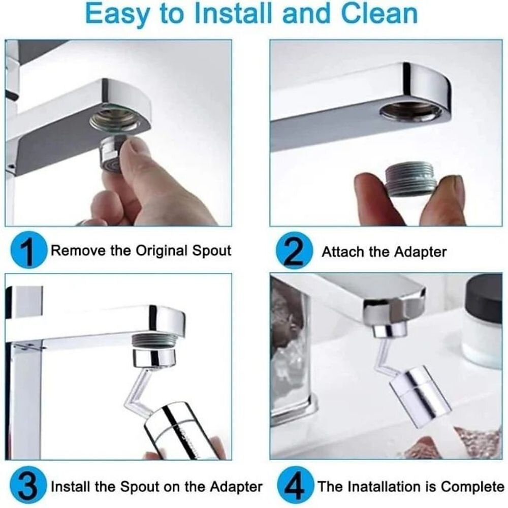 Chrome 720-Degree Swivel Faucet Aerator, Dual-Mode Splash Filter Faucet Extender