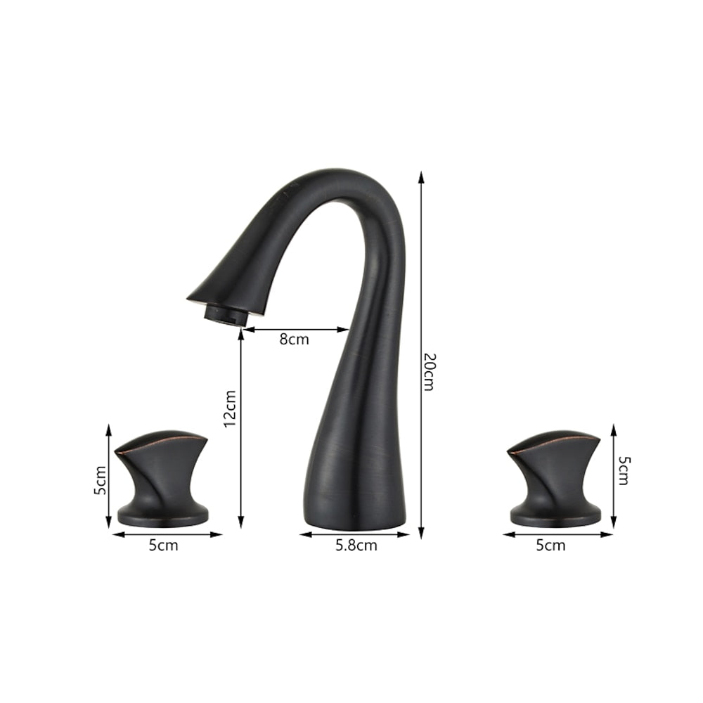 Widespread Double-Handle Bathroom Faucet, Modern High Arc Brass Basin Faucet, Chrome / Polished Gold / Brushed Nickel / Oil-Rubbed Bronze