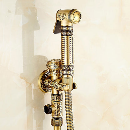 Antique Brass Handheld Bidet Sprayer, Wall-Mount Toilet Bidet Faucet with Hose
