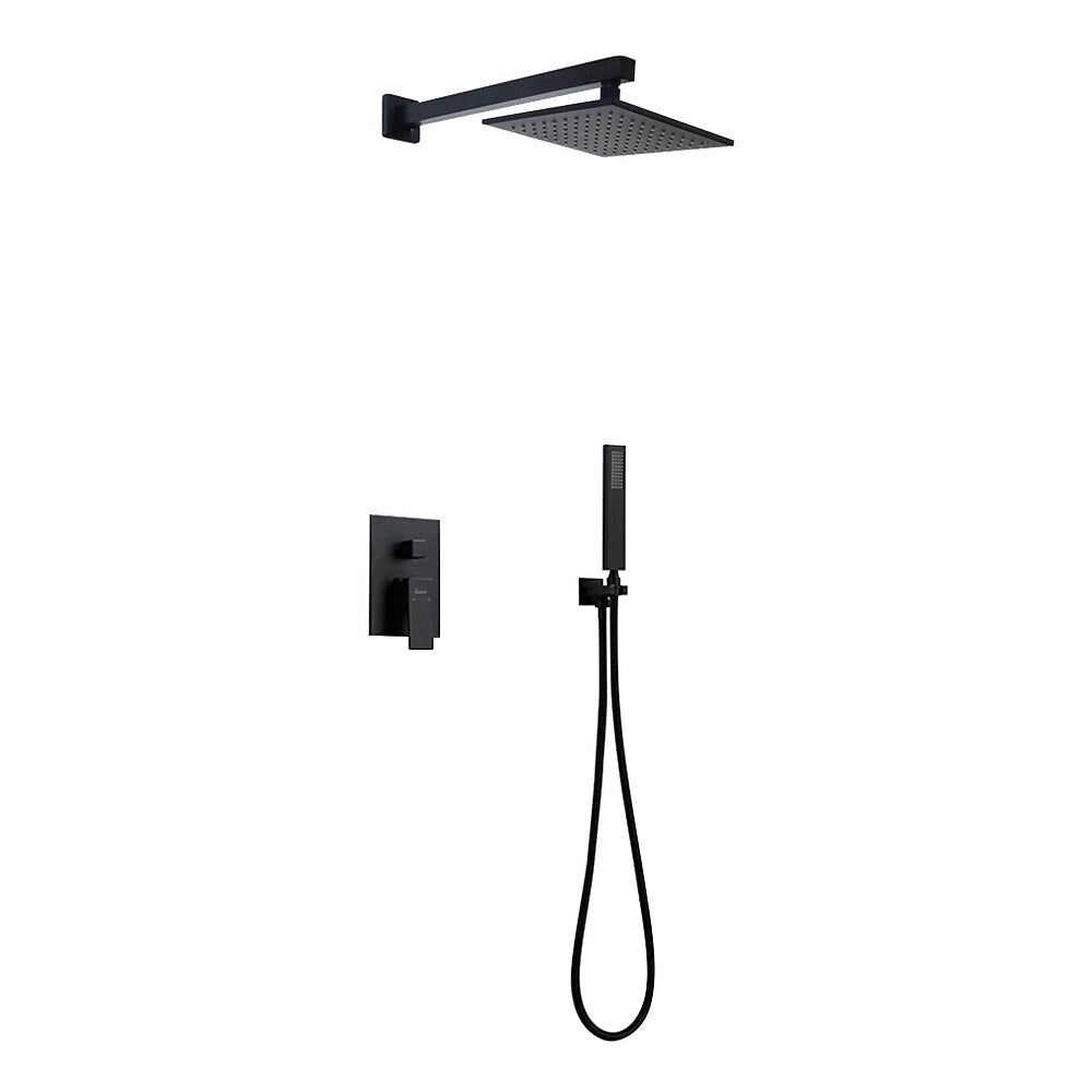 Modern Matte Black Wall-Mounted Shower System, 8-Inch Rain Shower Faucet Set with Handheld Spray
