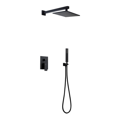 Modern Matte Black Wall-Mounted Shower System, 8-Inch Rain Shower Faucet Set with Handheld Spray