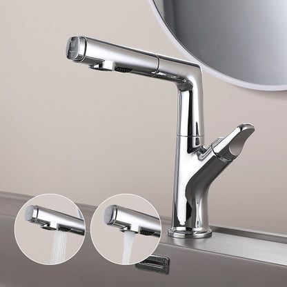 Pull-Out Spout Modern Bathroom Faucet, Single-Handle Single-Hole Swivel Faucet, Matte White / Chrome / Gunmetal