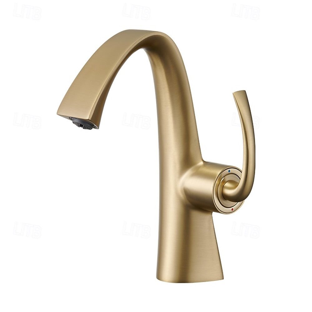 Modern Single-Hole Bathroom Faucet, Single-Handle High-Arc Faucet, Matte White / Chrome / Polished Gold / Matte Black / Brushed Gold / Rose Gold / Gunmetal