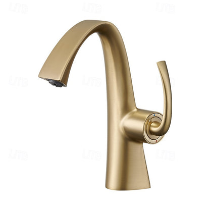 Modern Single-Hole Bathroom Faucet, Single-Handle High-Arc Faucet, Matte White / Chrome / Polished Gold / Matte Black / Brushed Gold / Rose Gold / Gunmetal