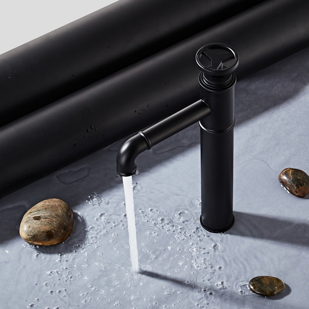 Matte Black Industrial Single-Hole Vessel Sink Faucet, Single Wheel Handle Brass Bathroom Faucet