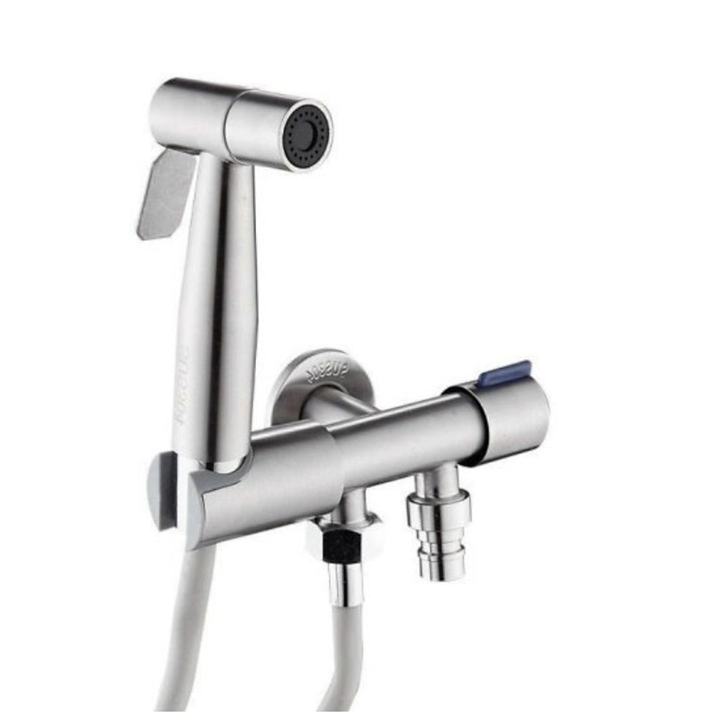 Wall-Mount Stainless Steel Handheld Toilet Bidet Sprayer Kit with Hose, Dual-Control T-Valve Sprayer, Matte Black / Stainless Steel