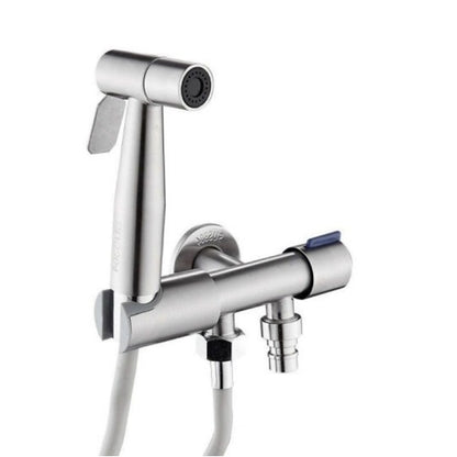 Wall-Mount Stainless Steel Handheld Toilet Bidet Sprayer Kit with Hose, Dual-Control T-Valve Sprayer, Matte Black / Stainless Steel