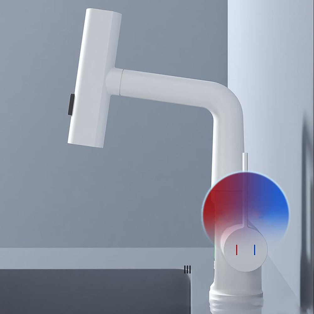 LED Digital Display Waterfall Bathroom Faucet, Single-Handle Pull-Out Faucet, Chrome / Gunmetal / Matte Black / Matte White