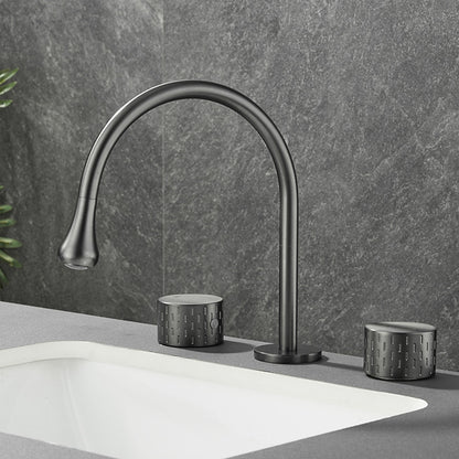 360-Degree Swivel Modern Bathroom Sink Faucet, 3-Hole Widespread Brass Faucet, Gunmetal / Matte Black / Brushed Gold / Chrome