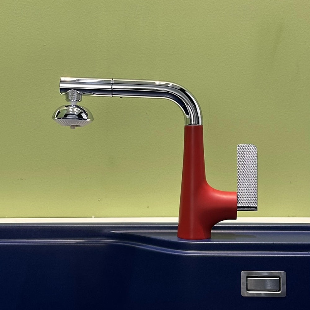 Modern Single-Hole Pull-Out Kitchen Faucet, Single-Handle Multi-Function Faucet, Gray / Silver / White / Multi