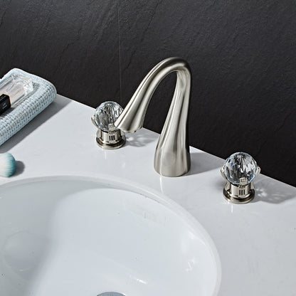 Crystal Knob Handle Widespread Bathroom Faucet, Modern Dual-Handle 3-Hole Faucet, Polished Gold / Chrome / Brushed Nickel