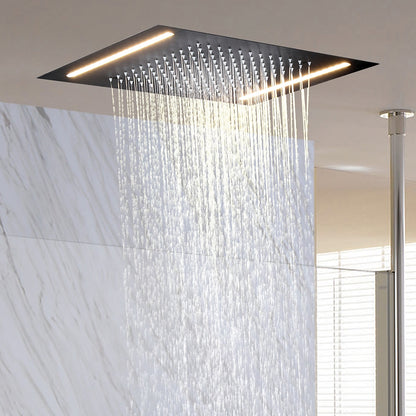 Matte Black Ceiling-Mounted Shower Head, LED Rainfall Shower Head with Power Adapter