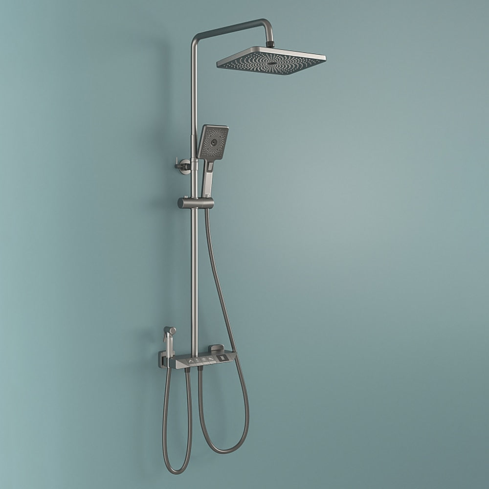 Digital Display Waterfall Rainfall Brass Shower Faucet Set, Wall-Mounted Complete Tub & Shower System, Matte Black / Matte White / Gunmetal
