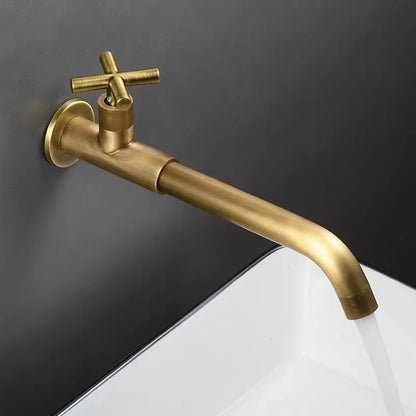 Wall-Mount Single-Hole Bathroom Faucet, Single Cross Handle Cold Water Faucet, Chrome / Matte Black / Polished Gold / Antique Brass / Matte White