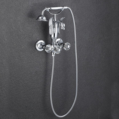 Swan Spout Wall-Mount Bathtub Faucet, Dual-Handle Tub Filler with Handheld Shower, Antique Brass / Matte Black / Chrome / Polished Gold