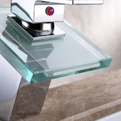 LED Waterfall Chrome Bathroom Faucet, Single-Hole Single-Handle Brass Faucet