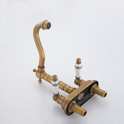Antique Brass Swivel Spout Bathroom Faucet, Vintage Double-Handle Centerset Faucet